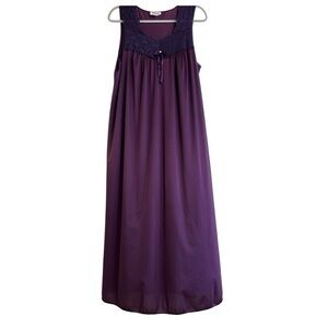 Vintage Vanity Fair Purple Lace Trim Nightgown Maxi Sleep Dress Size M